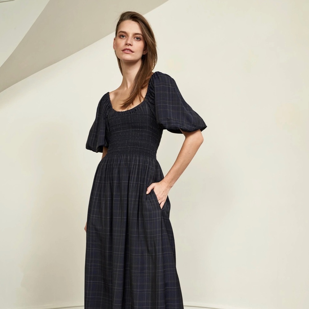 NWT La Ligne Size Small Daisy Dress Navy Plaid